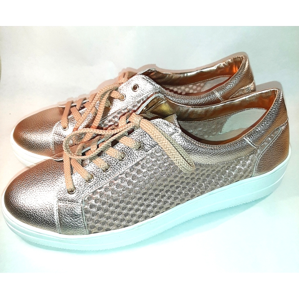 Steven by Steve Madden, Rose Gold Leather and Fabric Sneakers, 12 W